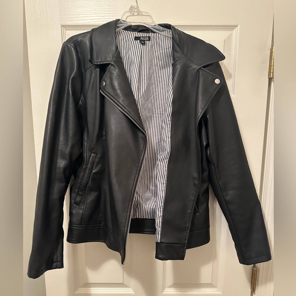 a.n.a Faux Black Leather Moto Jacket Asymmetrical Zipper - XL